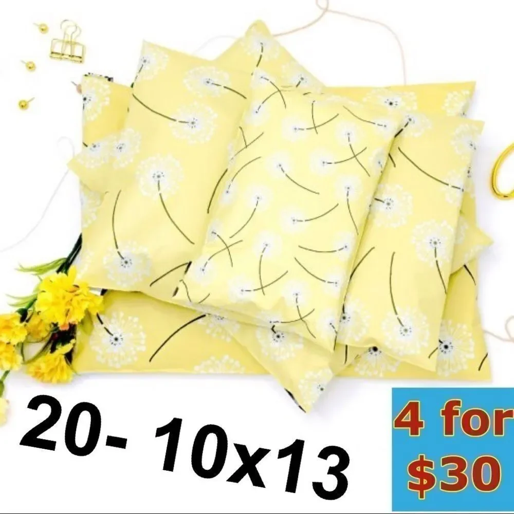 20- 10x13 Dandelion Print Poly Mailers
